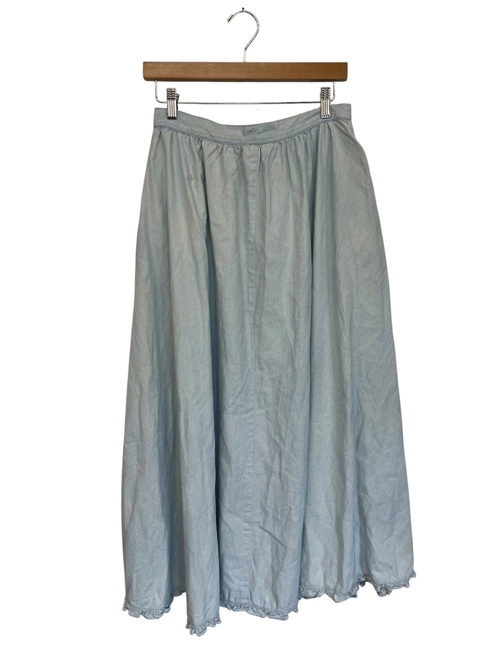 Vintage Ralph Lauren Cotton Maxi Skirt Light Wash Flowy Ruffle Denim Hemline 8 - Picture 4 of 8